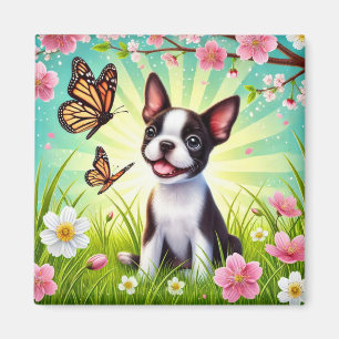 Cute Puppy with Blossoms and Butterflies Magnet