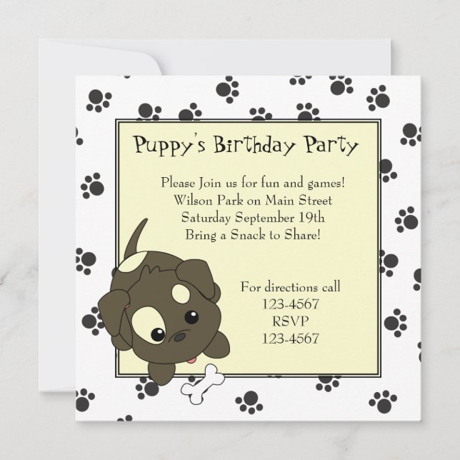Cute Puppy with Bone Invitation (Front)