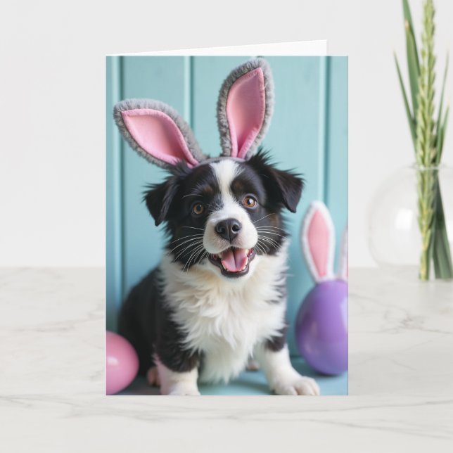 Cute Puppy With Bunny Ears Card (Front)