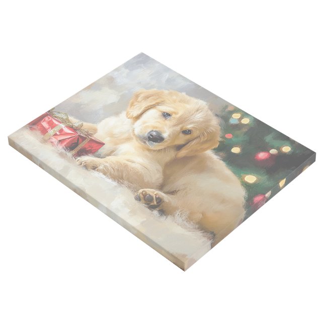 Cute Puppy with Christmas Gifts As Painting Gallery Wrap (3/4)