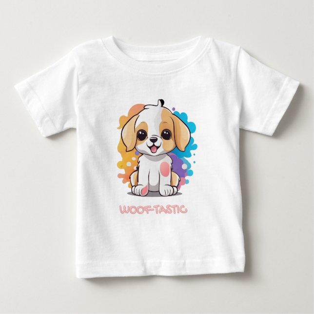 Cute Puppy with Colorful Spots Baby T-Shirt (Front)