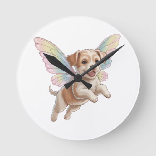 Cute Puppy with Glowing Fairy Wings — Magical Pet Round Clock
