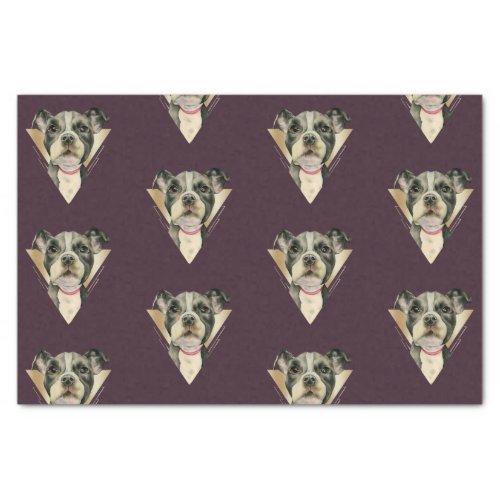 Cute Puppy with Gold Geometric Watercolor Pattern Tissue Paper