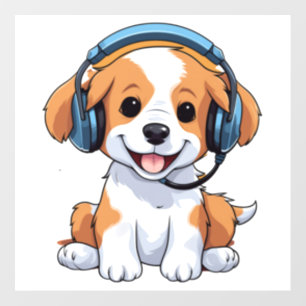 Cute Puppy with Headphones Wall Decal