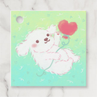 Cute Puppy with Heart Balloon Favor Tags