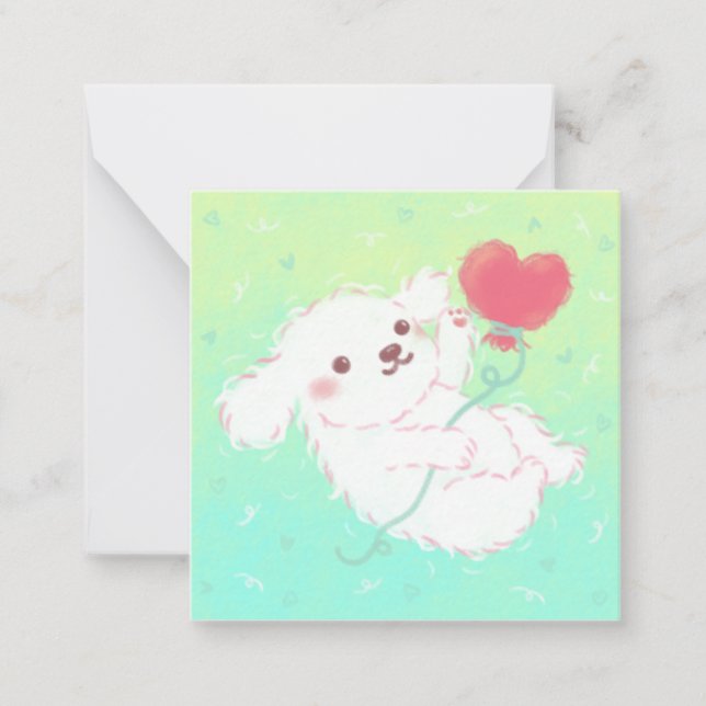 Cute Puppy with Heart Balloon Note Card (Front)