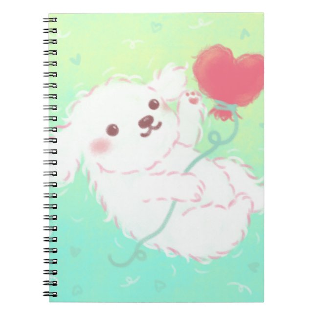 Cute Puppy with Heart Balloon Notebook (Front)