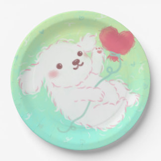 Cute Puppy with Heart Balloon Paper Plates