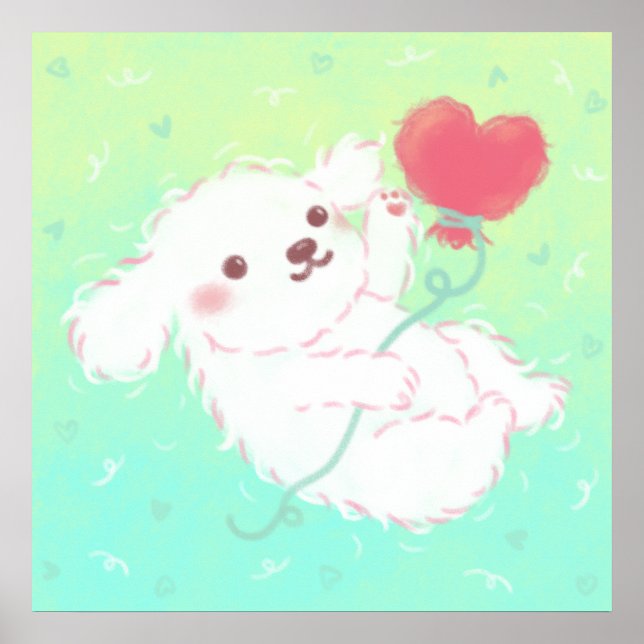 Cute Puppy with Heart Balloon Poster (Front)