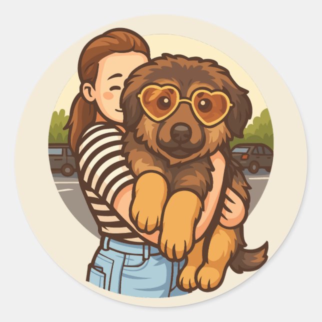 Cute Puppy with Heart Sunglasses  Classic Round Sticker (Front)
