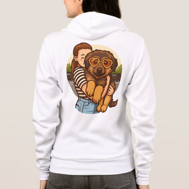 Cute Puppy with Heart Sunglasses  Hoodie (Back)
