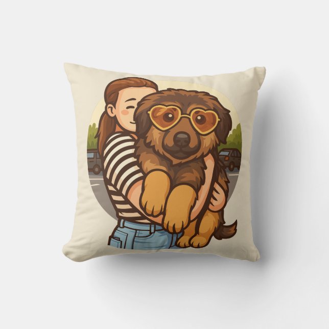 Cute Puppy with Heart Sunglasses  Throw Pillow (Front)