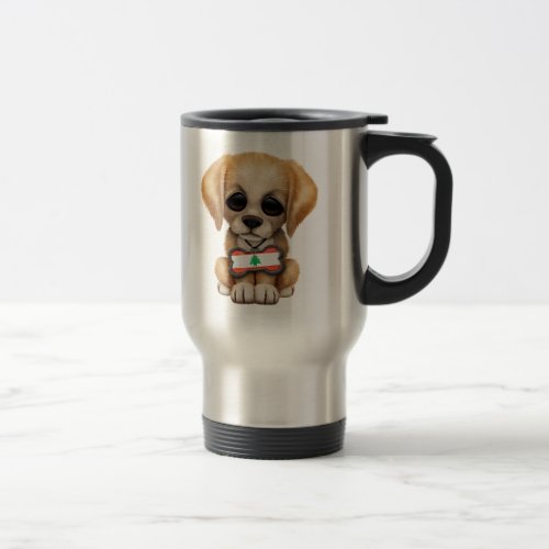 Cute Puppy with Lebanese Flag Dog Tag Travel Mug