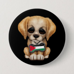 Cute Puppy with Palestinian Flag Dog Tag, black Pinback Button