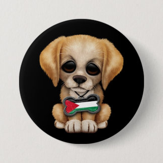 Cute Puppy with Palestinian Flag Dog Tag, black Pinback Button