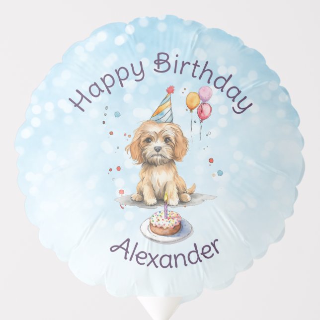 Cute Puppy with Party Hat Birthday Balloon (Front)