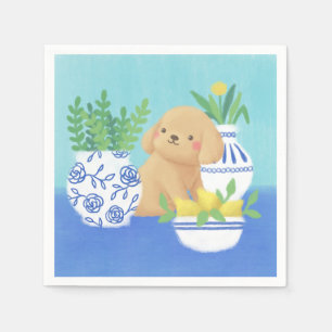 Cute Puppy with Plants, Lemons & Flower  Napkins