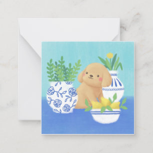 Cute Puppy with Plants, Lemons & Flower Note Card