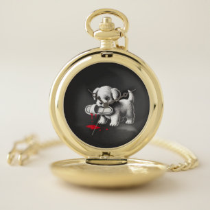 Cute Puppy with Slipper Shirt Dark Humor Dog Lover Pocket Watch