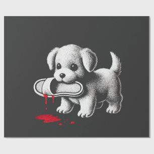 Cute Puppy with Slipper Shirt Dark Humor Dog Lover Wrapping Paper