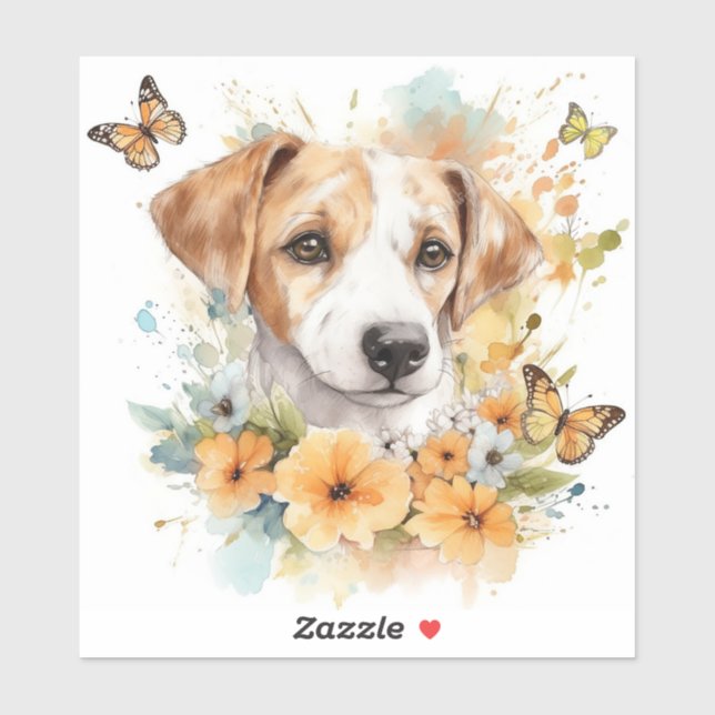 Cute Puppy with Spring Flowers Sticker (Sheet)