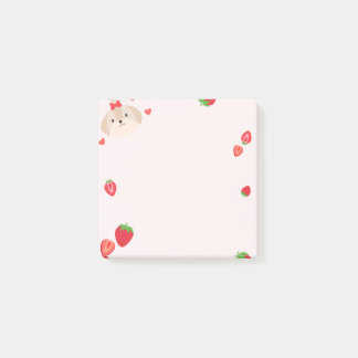 Cute puppy with Strawberry sticky notes