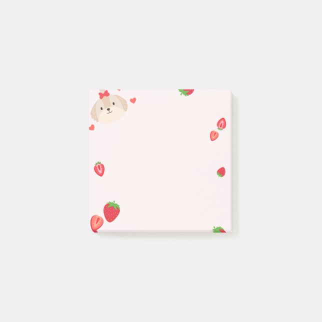 Cute puppy with Strawberry sticky notes (Front)