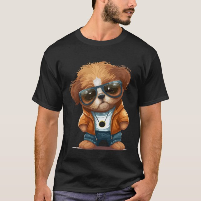 Cute Puppy With Sunglasses  4 T-Shirt (Front)