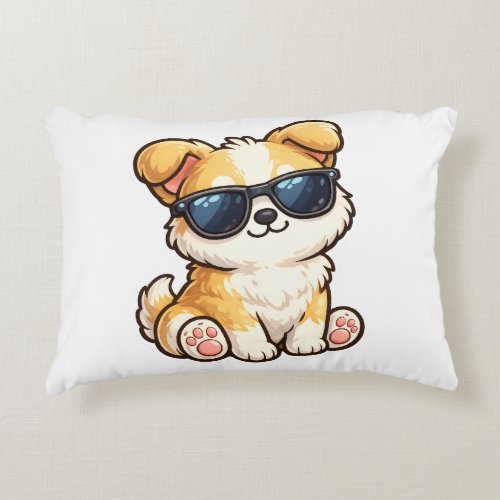 Cute Puppy with Sunglasses Kawaii Design Accent Pillow