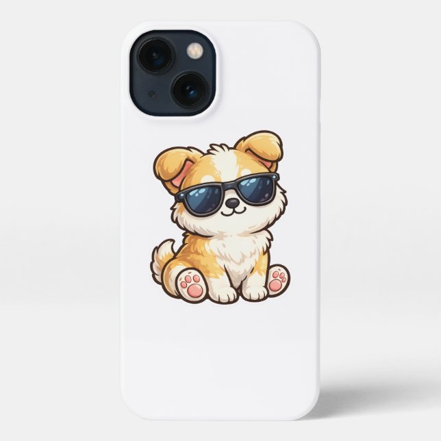 Cute Puppy with Sunglasses Kawaii Design iPhone Case (Back)