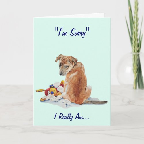 cute puppy with teddy saying sorry card