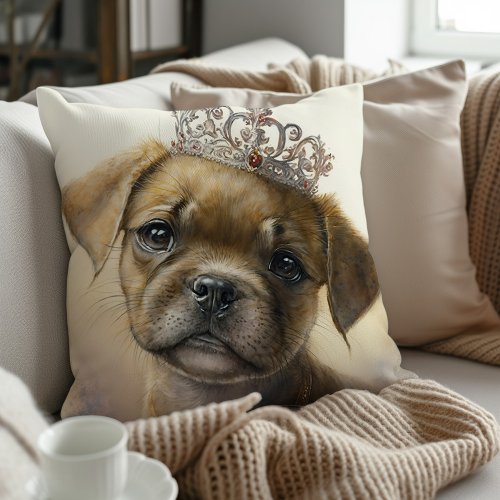 Cute Puppy With Tiara  Throw Pillow