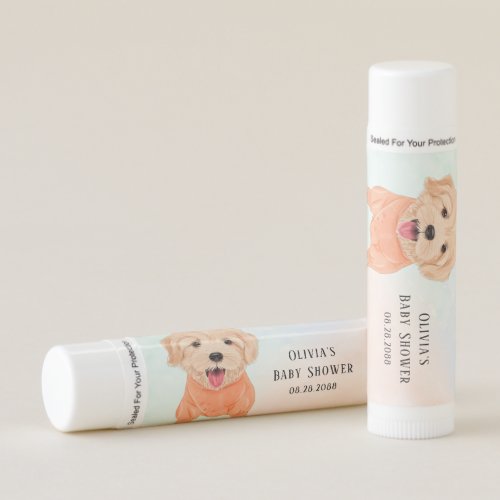 Cute Puppy With Watercolor Boy Baby Shower Custom Lip Balm