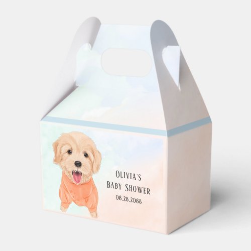 Cute Puppy With Watercolor Boy Baby Shower Favor Boxes