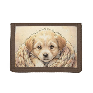 Cute puppy wrapped by knitted blanket tri-fold wallet