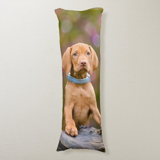 Cute puppyeyed Hungarian Vizsla Dog Puppy Photo _. Body Pillow (Front Vertical)