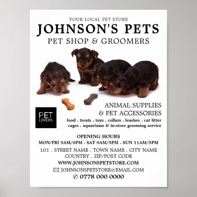 Cute Pups, Pet Store & Groomers Advertising Poster (Front)
