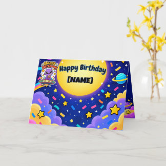 Cute Purple Alien Space Adventure Birthday Card
