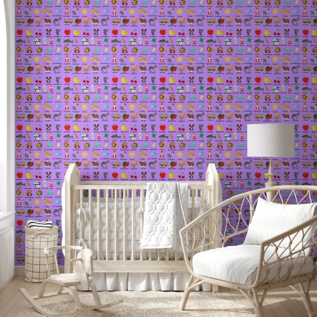 Cute Purple Alphabet Learning Repeat Pattern Wallpaper (Kids)