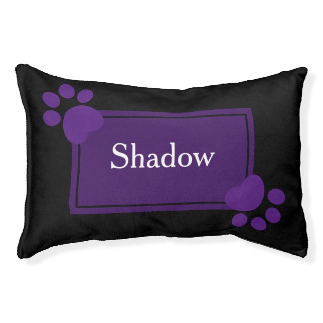 Cute Purple and Black Paw Prints Custom Name Dog Pet Bed (Front)