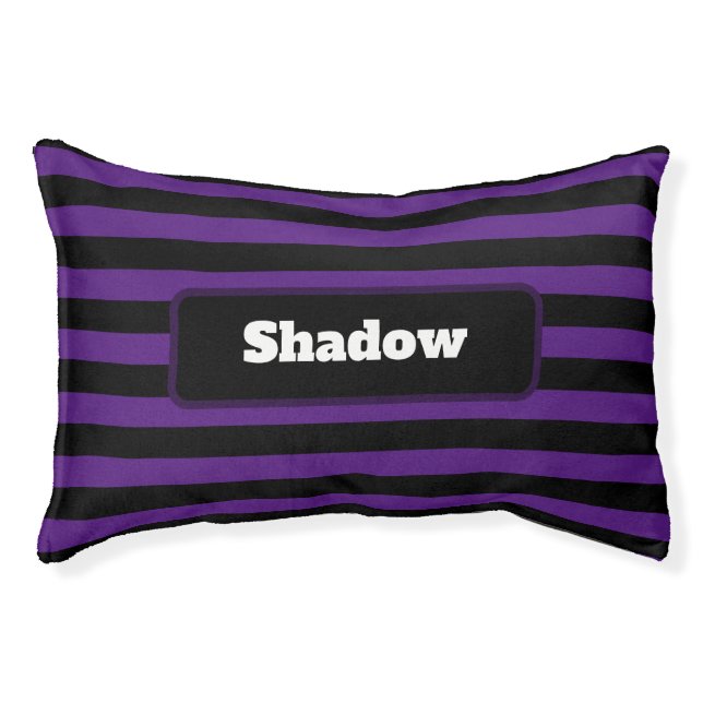 Cute Purple and Black Stripes Custom Name Pet Bed (Front)