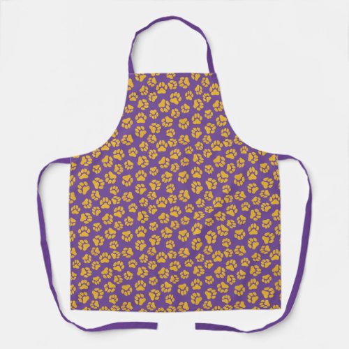 Cute Purple and Gold Paw Print Apron