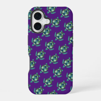 Cute Purple and Green Nautical Sea Turtle Pattern iPhone 16 Case