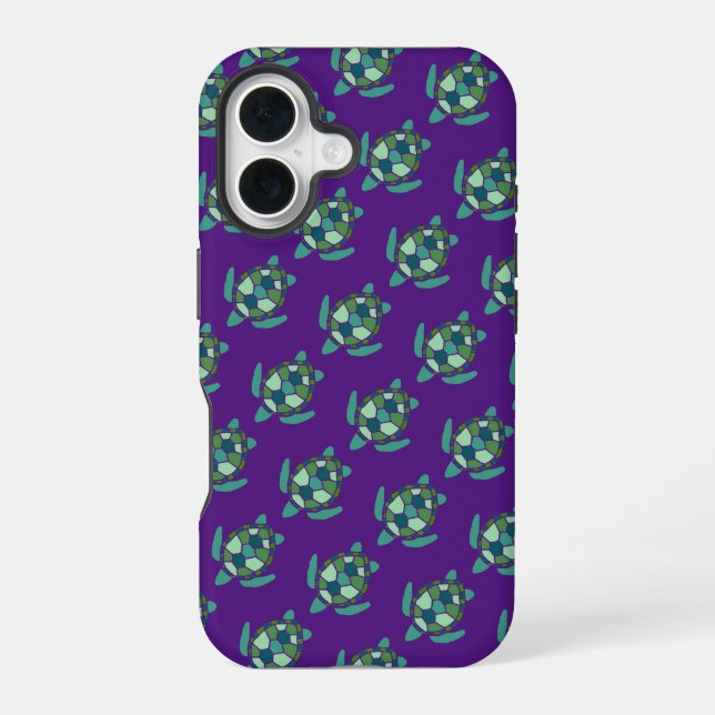 Cute Purple and Green Nautical Sea Turtle Pattern  iPhone Case (Back)