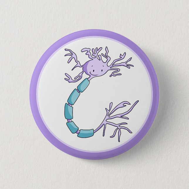 Cute Purple and Green Neuron Cell Illustrated Button (Front)
