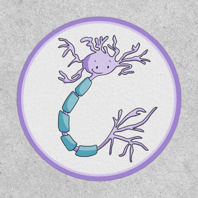 Cute Purple and Green Neuron Cell Illustrated Patch (Front)