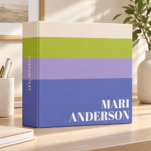 Cute Purple and Green Stripes Modern Personalized 3 Ring Binder