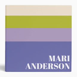 Cute Purple and Green Stripes Modern Personalized 3 Ring Binder