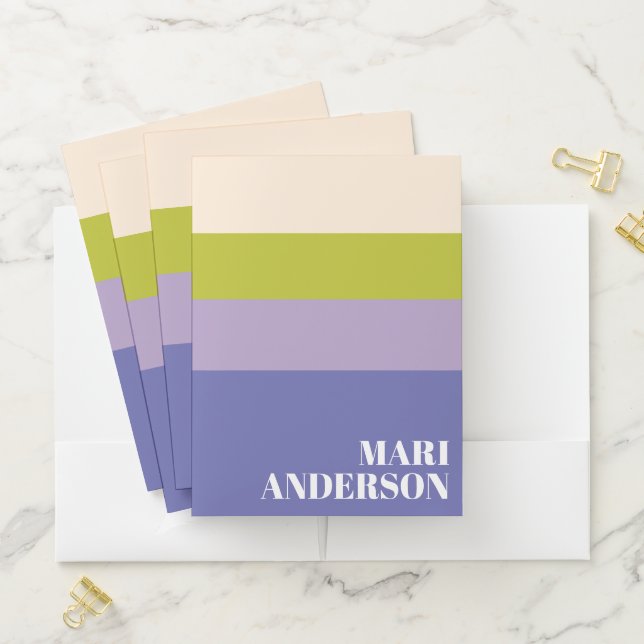 Cute Purple and Green Stripes Modern Personalized  Pocket Folder (In Situ)