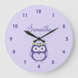 Cute Purple and Lavender Girly Owl Wall Clock